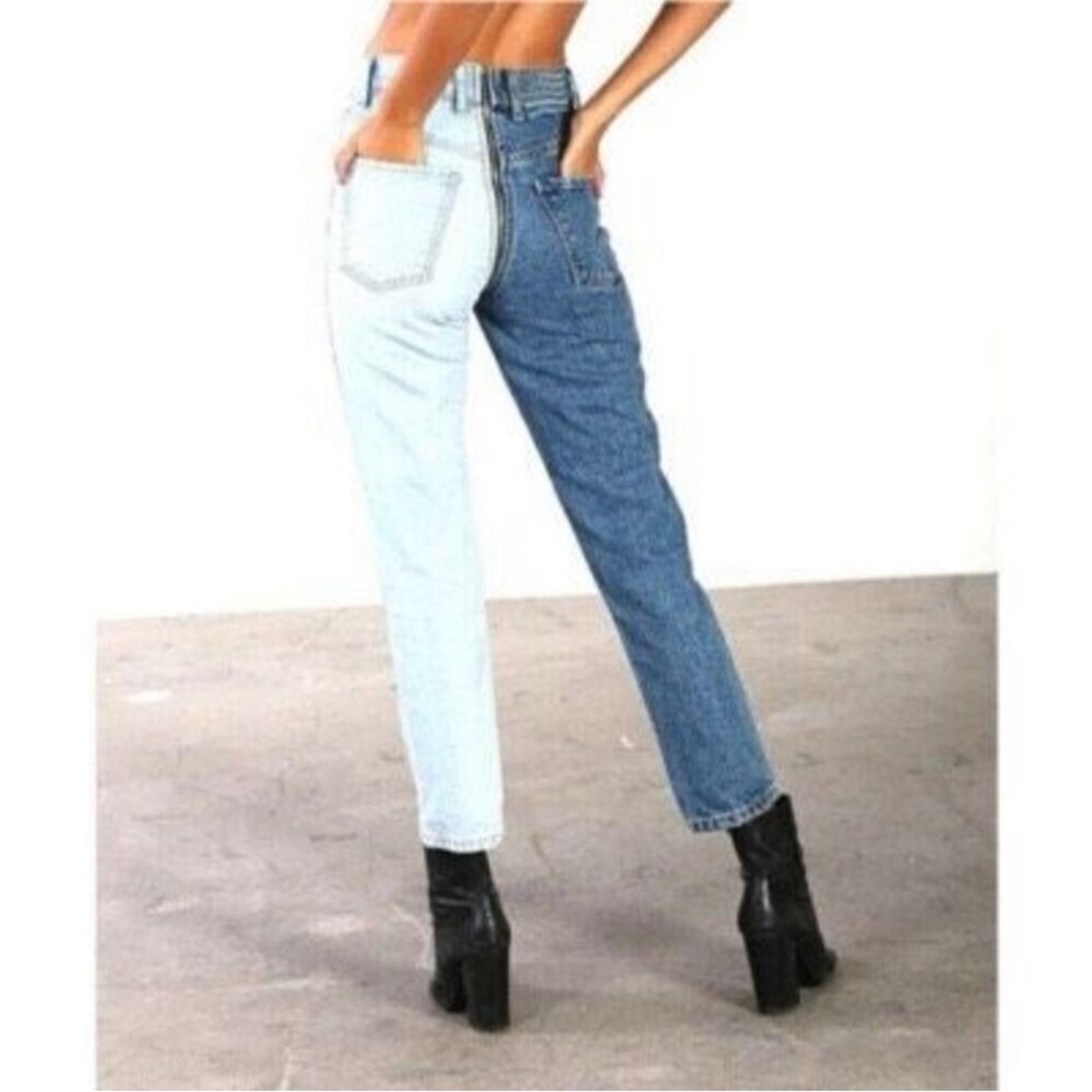 Revice Yin Yang Tokyo Wash Jeans Full Zip Split 2 Toned Crop Sz 23 Retro Casual - Picture 2 of 8